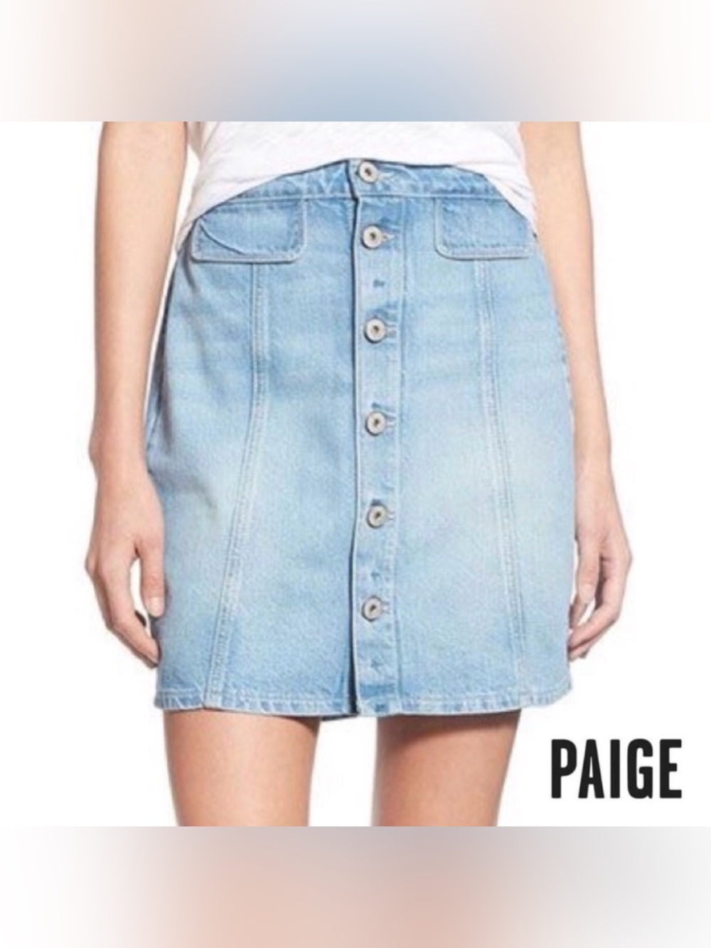 Paige Bianca Ambroise Button Front Denim Miniskirt Hight Waist Size 28 EUC